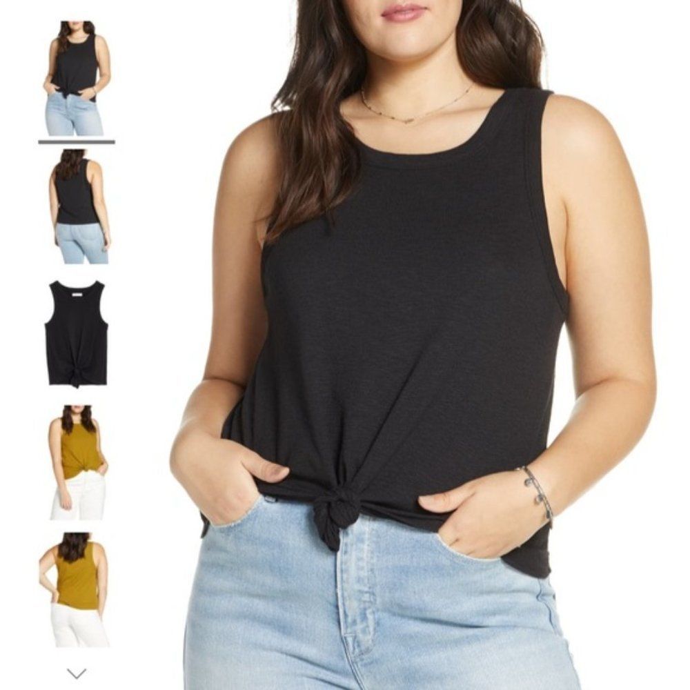 Madewell Knot Front Tank Top Black Basic Capsule Minimalist XXS